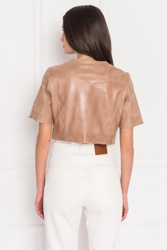 Women KIRSI Cropped Biker Jacket Camel LAMARQUE Short Sleeve Jackets