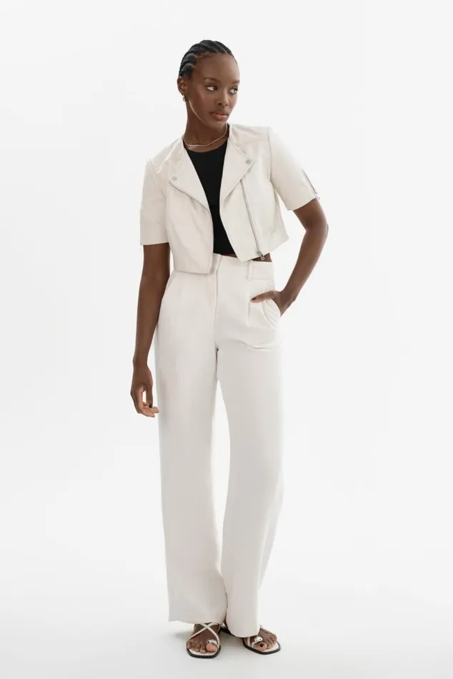Women KIRSI Cropped Biker Jacket Winter White LAMARQUE Leather Jackets