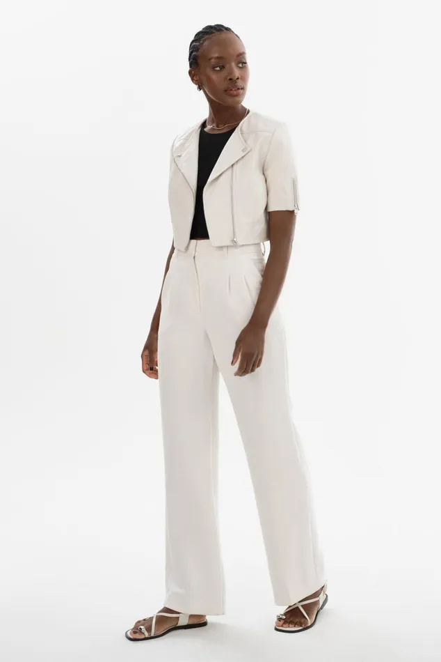 Women KIRSI Cropped Biker Jacket Winter White LAMARQUE Leather Jackets