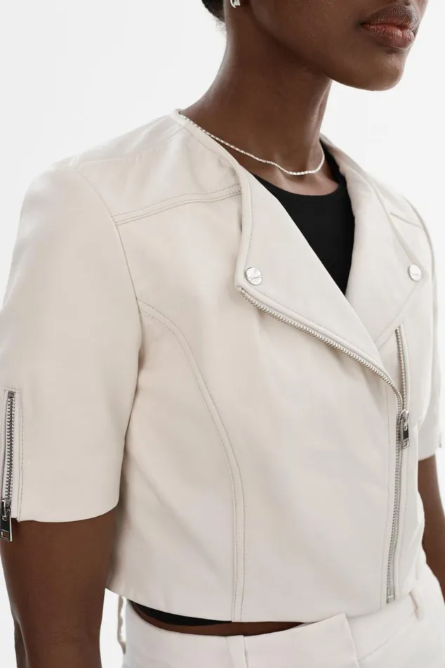 Women KIRSI Cropped Biker Jacket Winter White LAMARQUE Leather Jackets