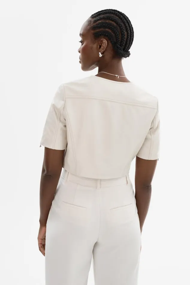 Women KIRSI Cropped Biker Jacket Winter White LAMARQUE Leather Jackets