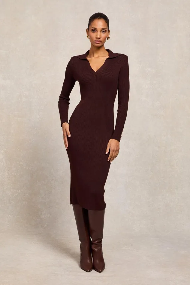 Women Knitted Shirt Dress Chocolate Holland Cooper Dresses