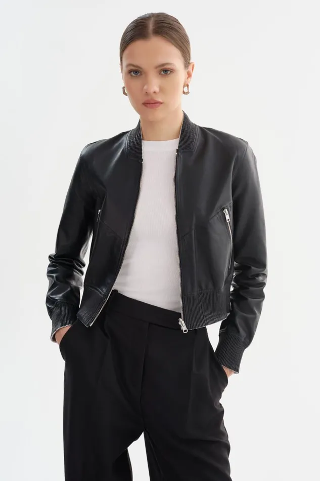 Women KORDELLA Reversible Leather Bomber Jacket Blacksilver LAMARQUE Bombers