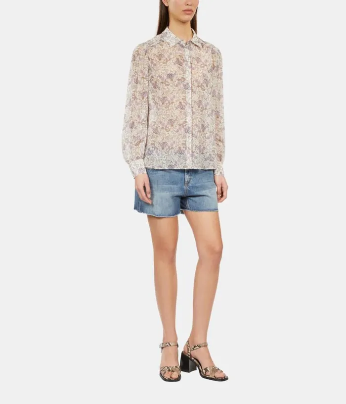 Women Lilac Floral Print Long Sleeve Shirt THE KOOPLES Blouses and Shirts