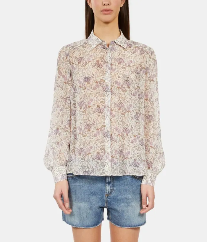 Women Lilac Floral Print Long Sleeve Shirt THE KOOPLES Blouses and Shirts