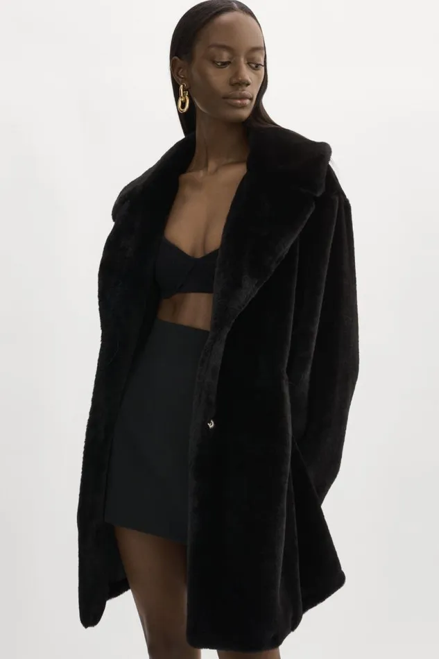 Women LINNEA Faux Fur Coat Black LAMARQUE Faux Fur