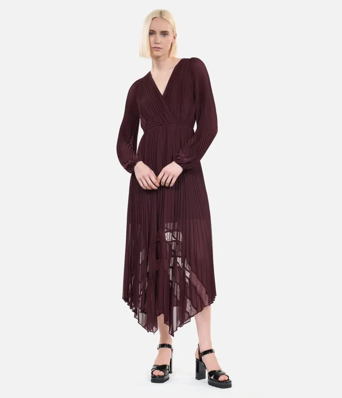 Women Long Burgundy Pleated Dress THE KOOPLES Dresses and Jumpsuits