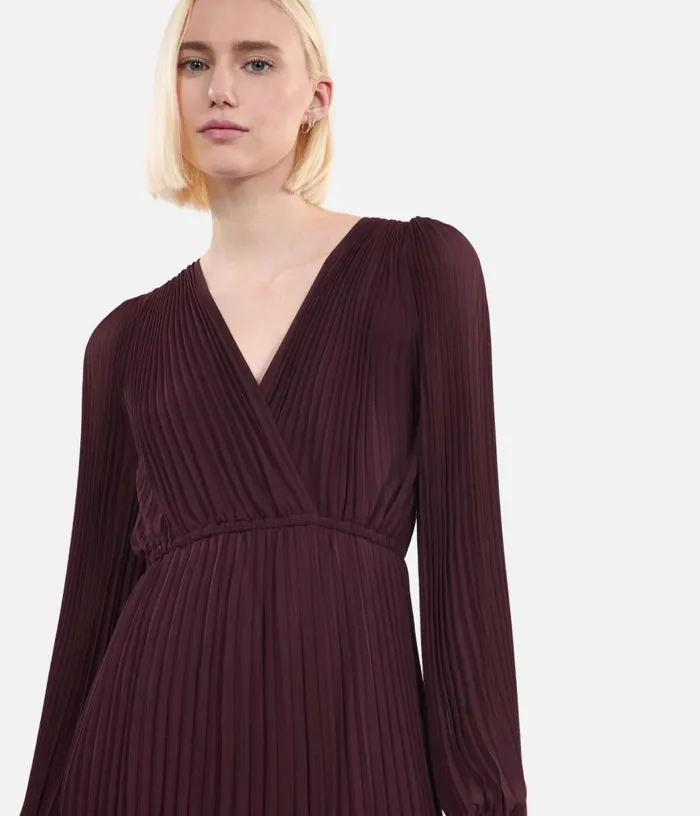 Women Long Burgundy Pleated Dress THE KOOPLES Dresses and Jumpsuits