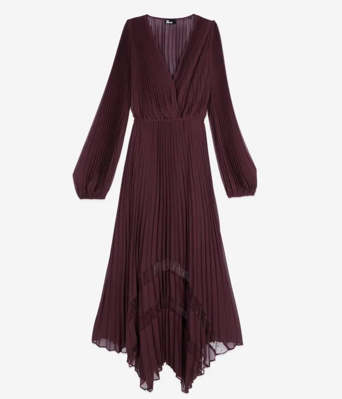 Women Long Burgundy Pleated Dress THE KOOPLES Dresses and Jumpsuits