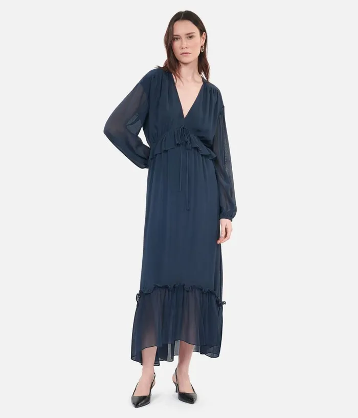 Women Long Navy Blue Silk Dress THE KOOPLES Dresses and Jumpsuits