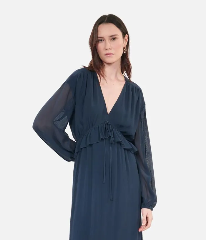 Women Long Navy Blue Silk Dress THE KOOPLES Dresses and Jumpsuits