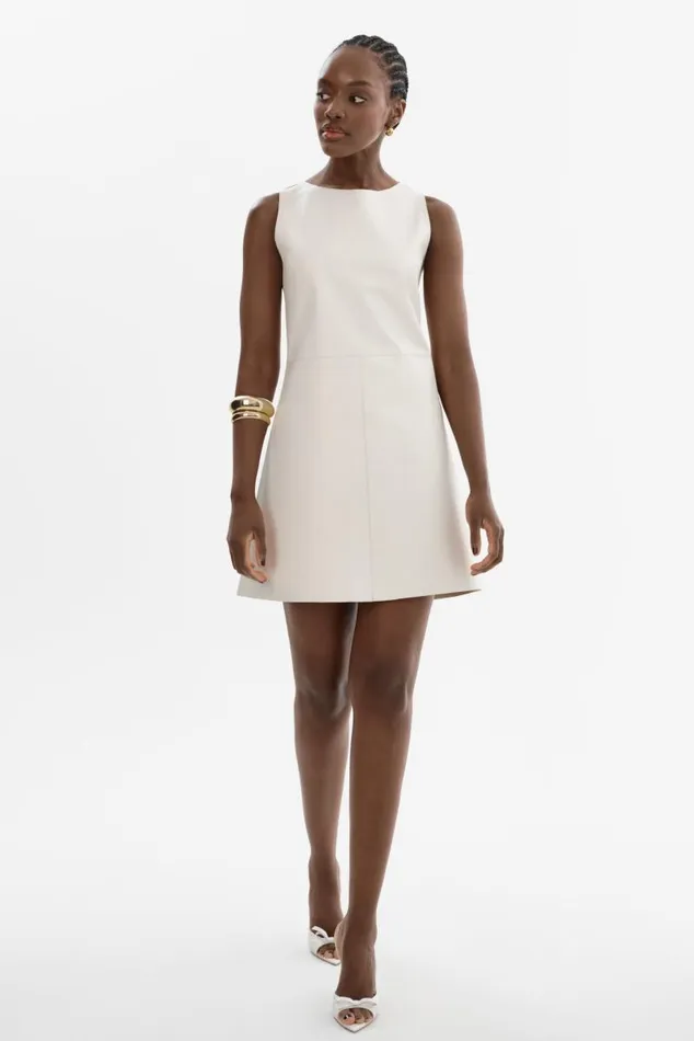 Women LOZANA Reversible Leather Dress Winter Whitegold LAMARQUE Dresses