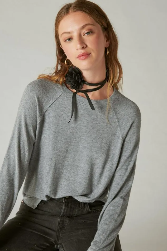 Women Lucky Brand Activewear Cloud Jersey Long Sleeve Crew Heather Combo