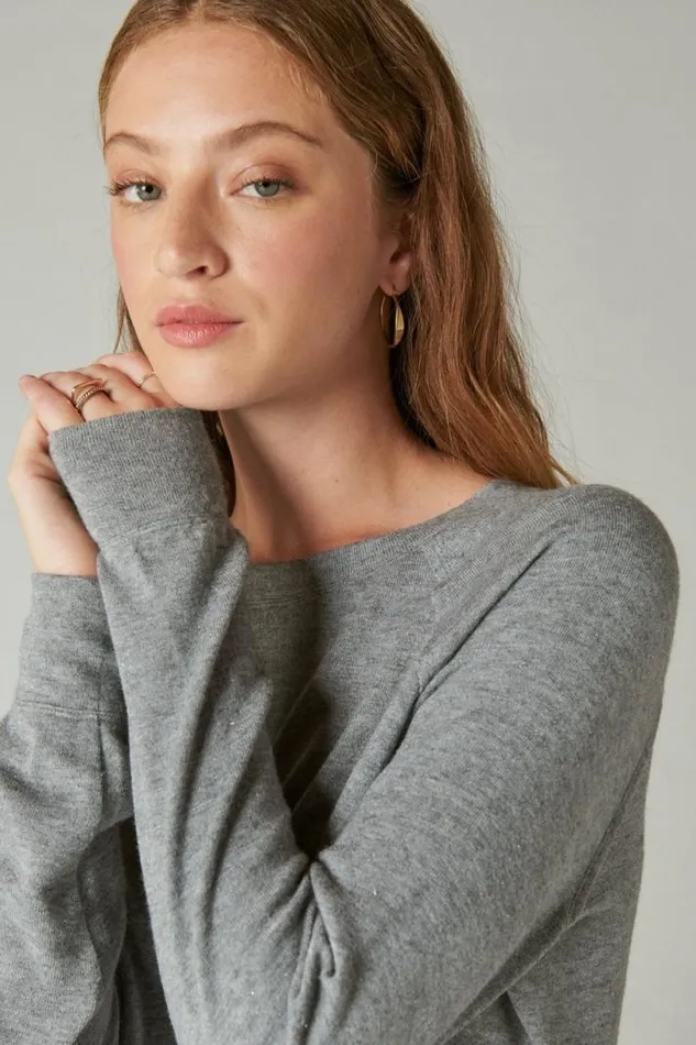 Women Lucky Brand Activewear Cloud Jersey Long Sleeve Crew Heather Combo