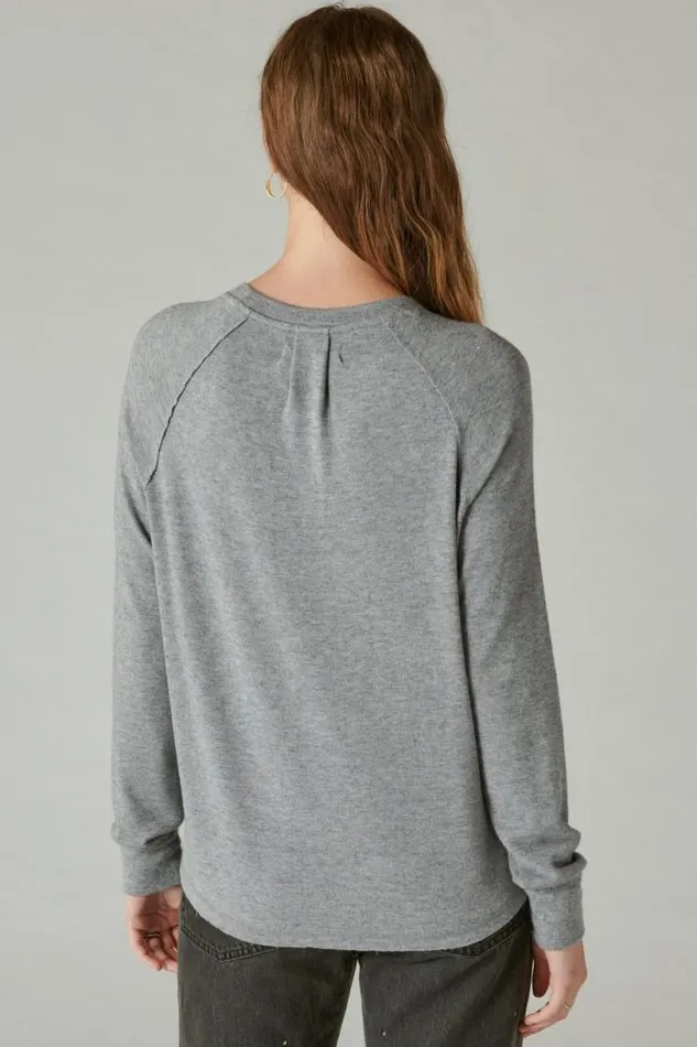 Women Lucky Brand Activewear Cloud Jersey Long Sleeve Crew Heather Combo