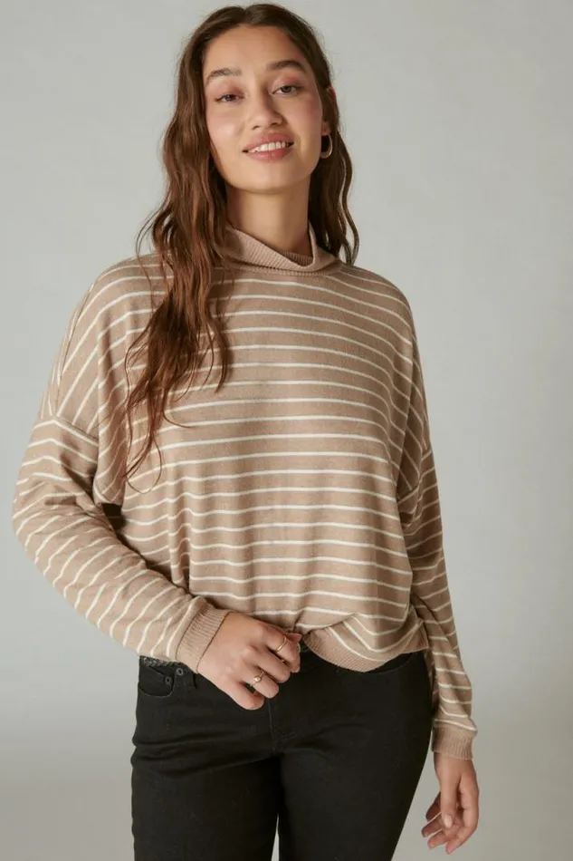 Women Lucky Brand Activewear Cloud Jersey Mock Neck Top Neutral Combo