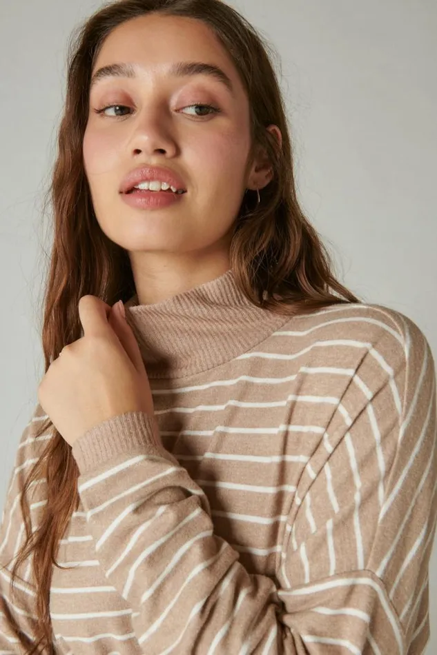 Women Lucky Brand Activewear Cloud Jersey Mock Neck Top Neutral Combo