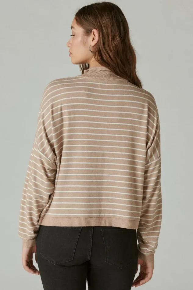 Women Lucky Brand Activewear Cloud Jersey Mock Neck Top Neutral Combo