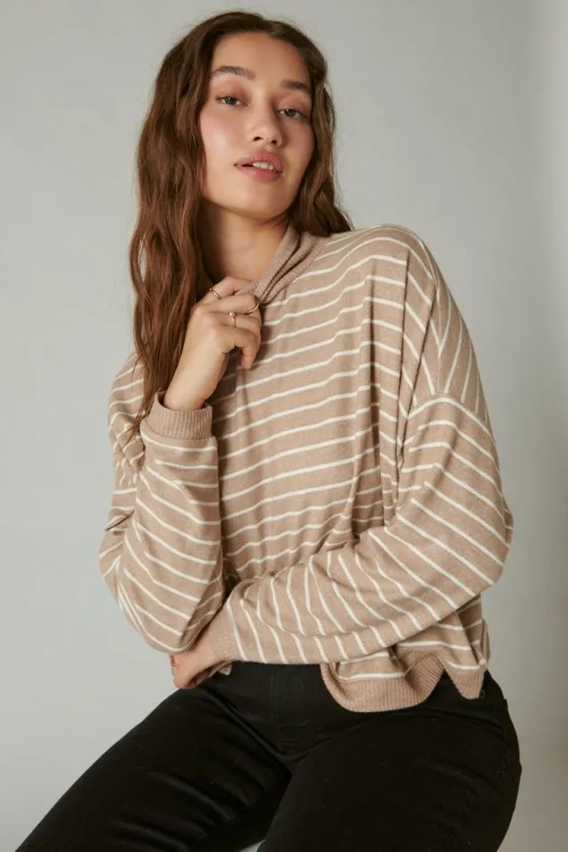 Women Lucky Brand Activewear Cloud Jersey Mock Neck Top Neutral Combo