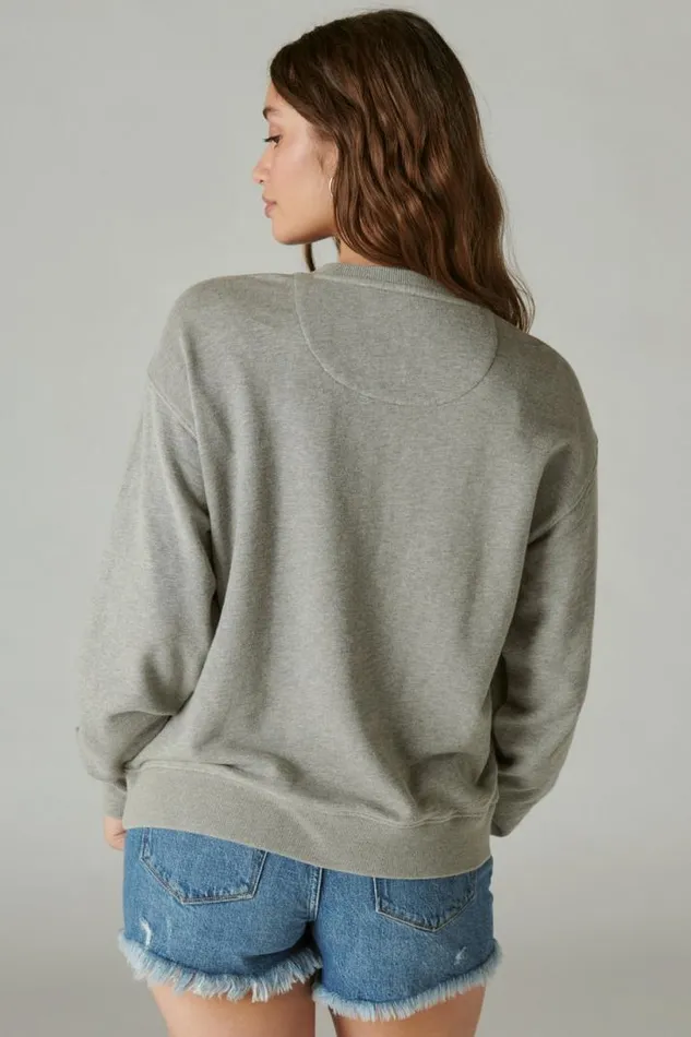 Women Lucky Brand Activewear Janis Joplin Poster Pullover Heather Grey