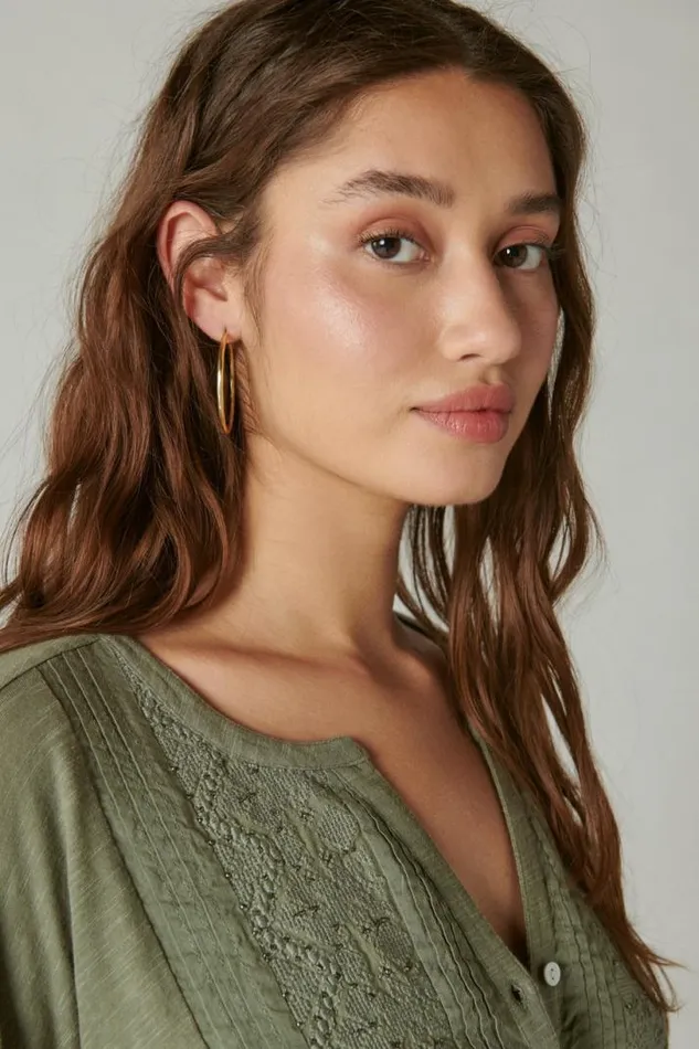 Women Lucky Brand All Tops Beaded Embroidered Pintuck Peplum Top Balsam Green