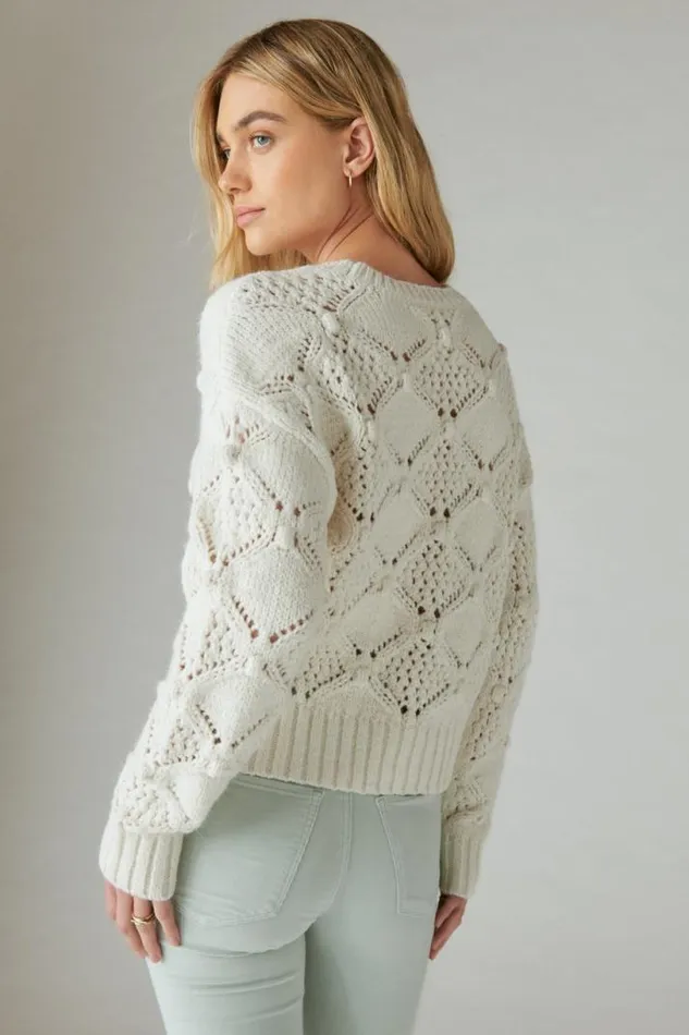 Women Lucky Brand All Tops Open Stitch Pullover Sweater Whisper White