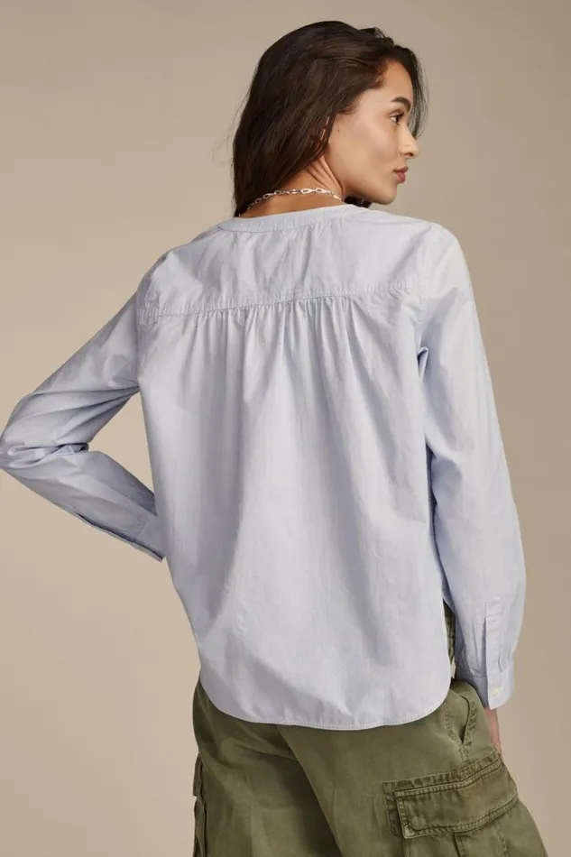 Women Lucky Brand All Tops Pintuck Bib Blouse Blue Stripe