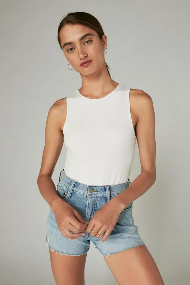 Women Lucky Brand All Tops Racer Tank Bodysuit Cream