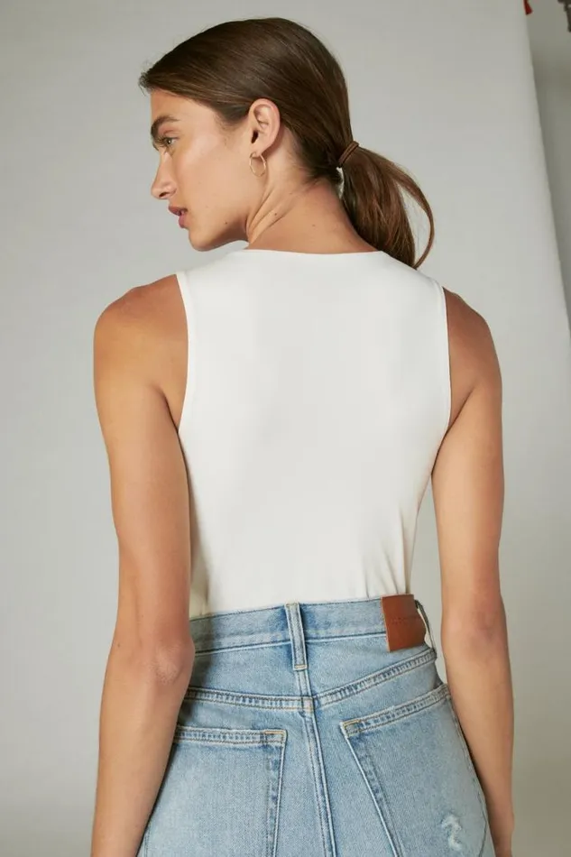 Women Lucky Brand All Tops Racer Tank Bodysuit Cream
