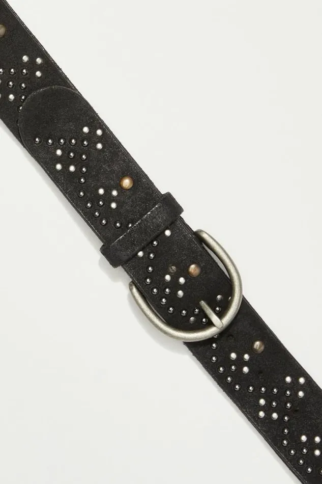 Women Lucky Brand Belts Stud Pattern Suede Belt Black