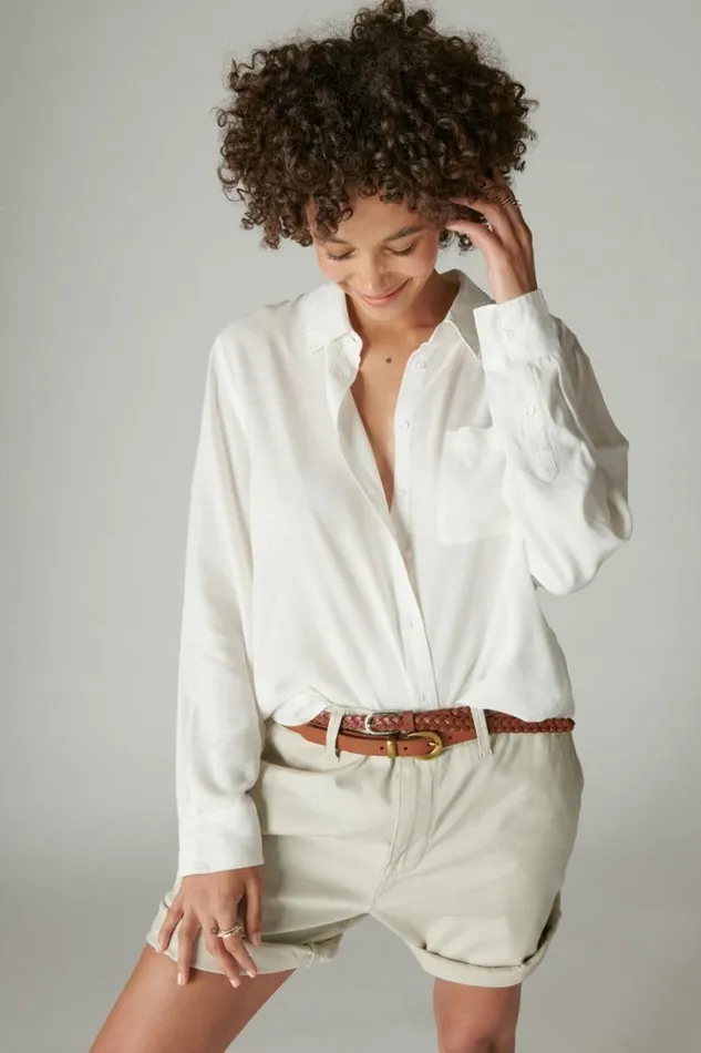 Women Lucky Brand Blouses Boyfriend Buttondown Shirt Bright White