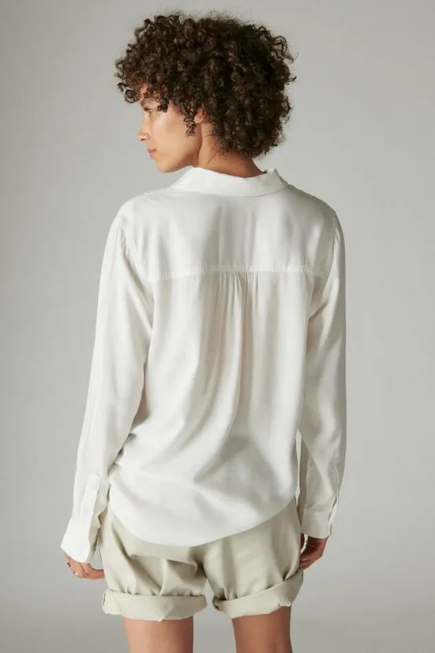 Women Lucky Brand Blouses Boyfriend Buttondown Shirt Bright White