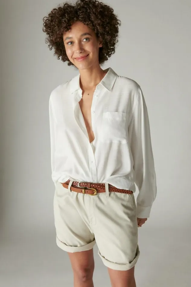 Women Lucky Brand Blouses Boyfriend Buttondown Shirt Bright White