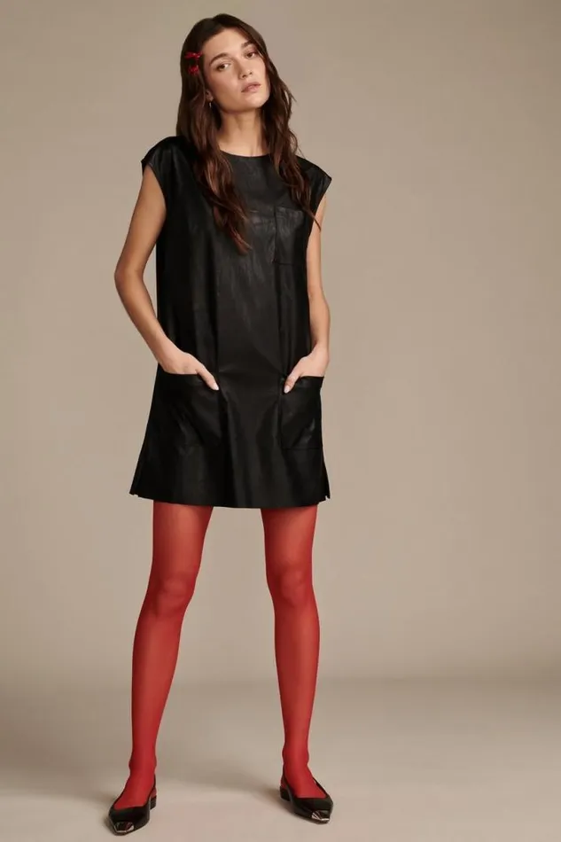 Women Lucky Brand Dresses Faux Leather Dress Black