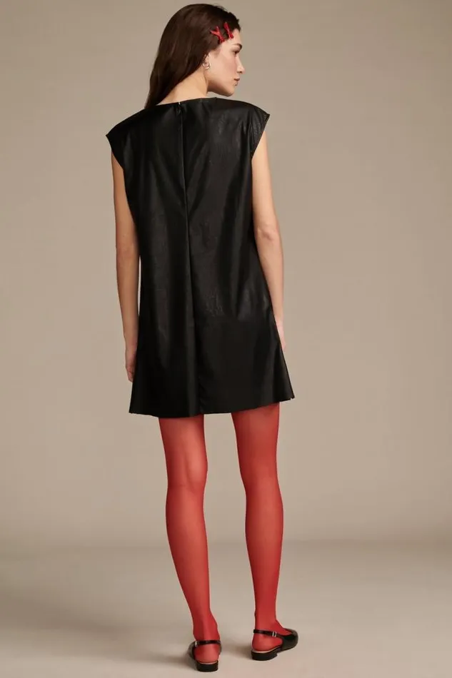 Women Lucky Brand Dresses Faux Leather Dress Black