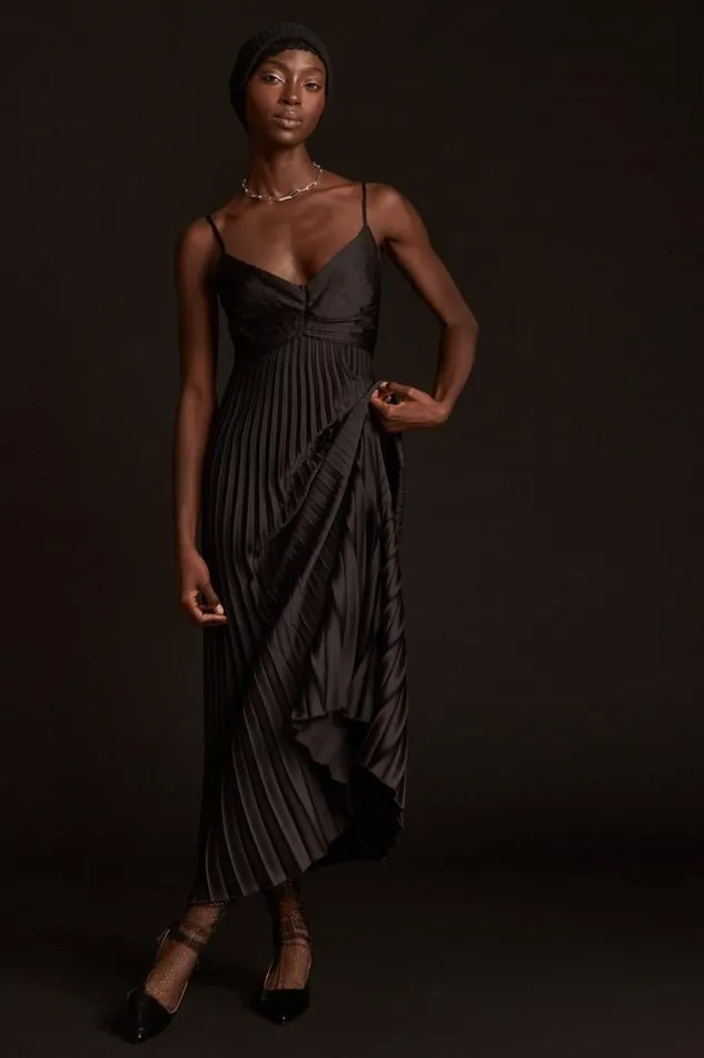 Women Lucky Brand Dresses Pleated Midi Dress Black