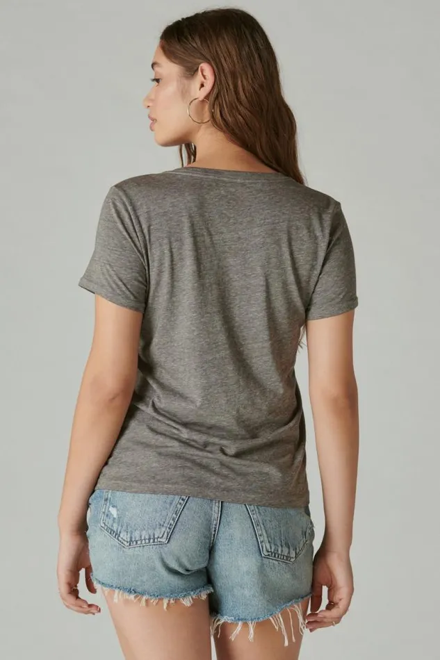 Women Lucky Brand Graphic Tees Coke New Years Classic Crew Heather Grey