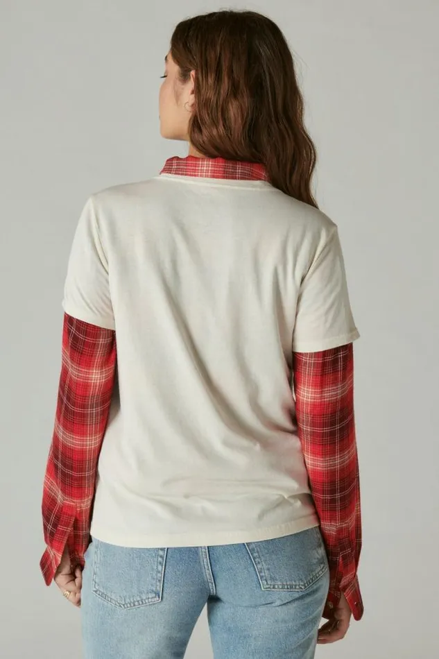 Women Lucky Brand Graphic Tees Coke Santa Snow Classic Crew Whisper White