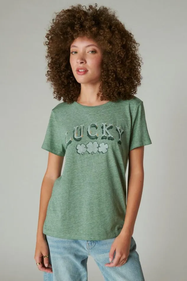 Women Lucky Brand Graphic Tees Lucky Arch Classic Crew Pine Ridge
