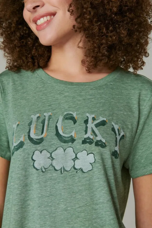 Women Lucky Brand Graphic Tees Lucky Arch Classic Crew Pine Ridge