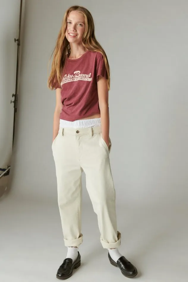Women Lucky Brand Graphic Tees Lucky Specialists Classic Crew Tawny Port