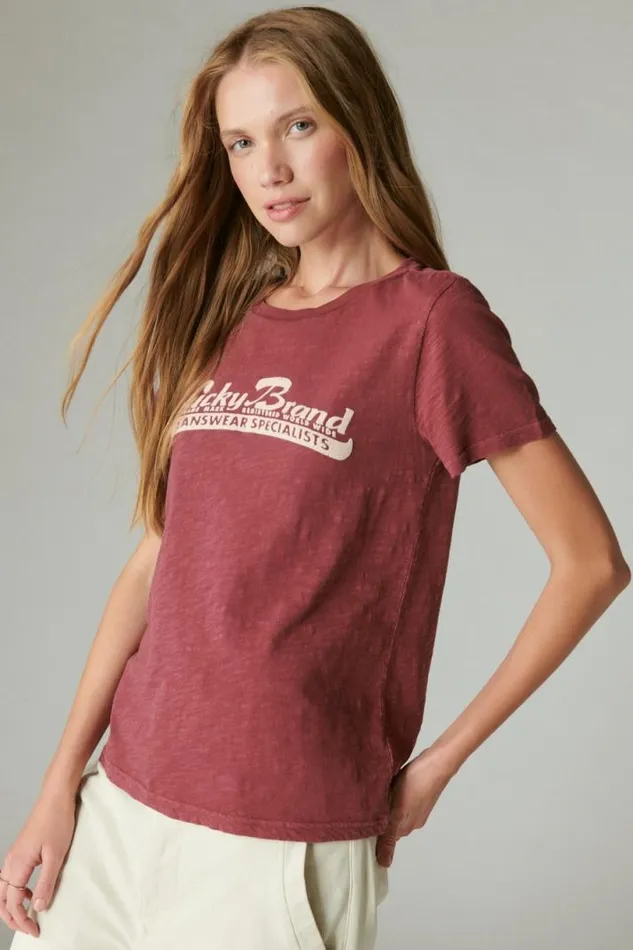 Women Lucky Brand Graphic Tees Lucky Specialists Classic Crew Tawny Port