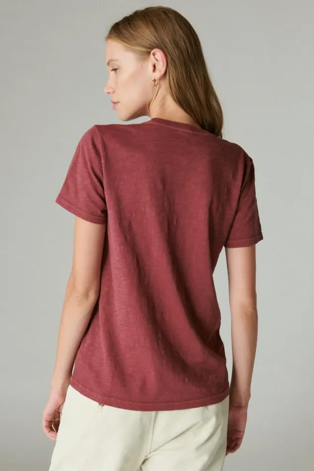 Women Lucky Brand Graphic Tees Lucky Specialists Classic Crew Tawny Port