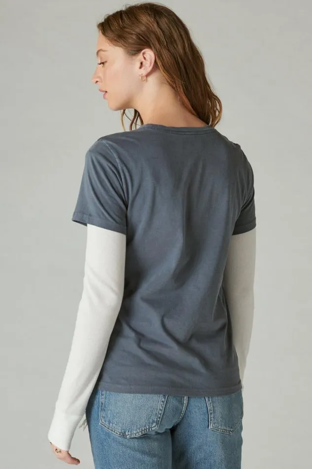 Women Lucky Brand Graphic Tees Stars And Cosmos Classic Crew Black Iris