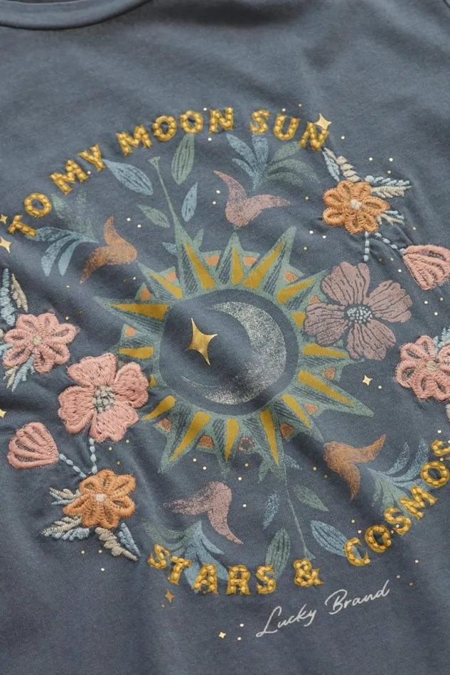 Women Lucky Brand Graphic Tees Stars And Cosmos Classic Crew Black Iris