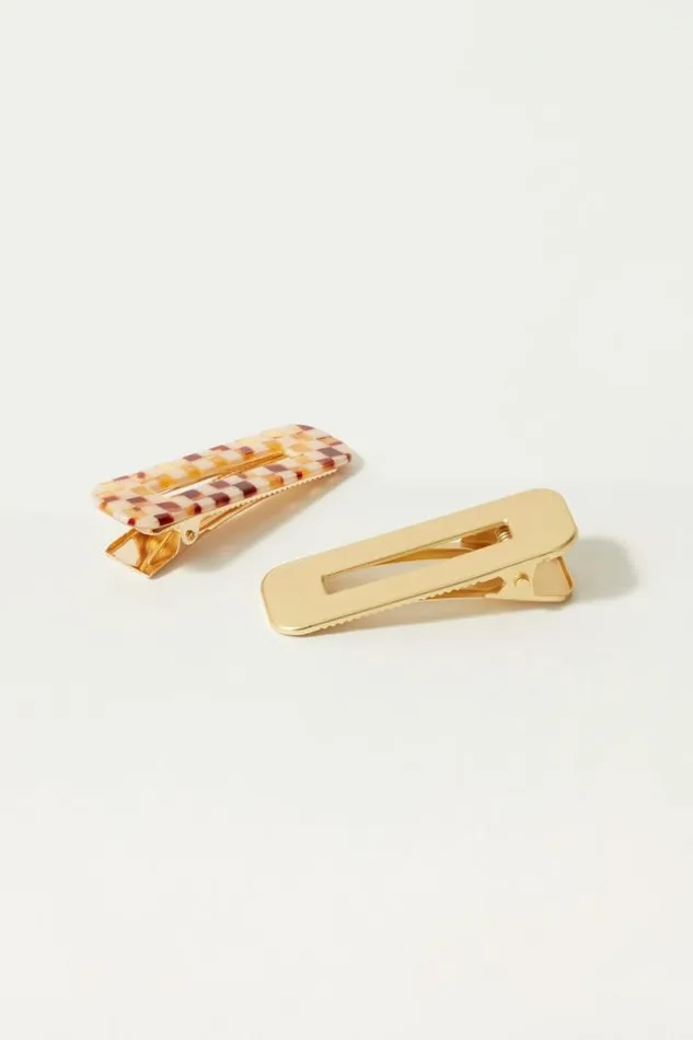 Women Lucky Brand Hair Accessories Gold And Mini Check Barrette Set Gold