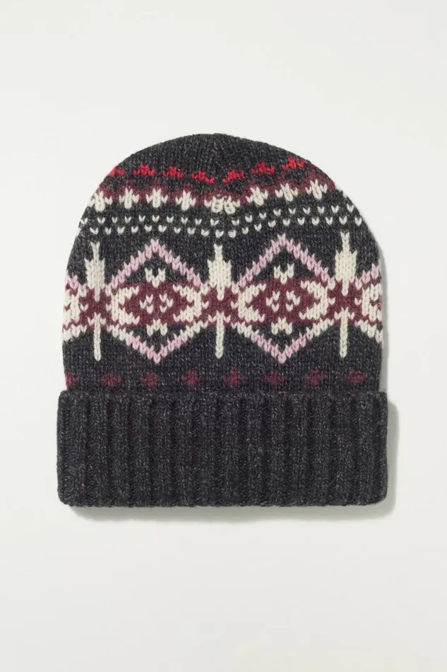 Women Lucky Brand Hats Fair Isle Beanie Dark Heather Grey Co