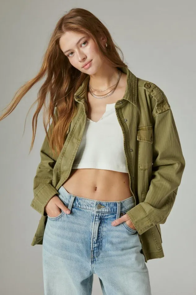Women Lucky Brand Jackets and Outerwear Classic Military Jacket Olive Drab