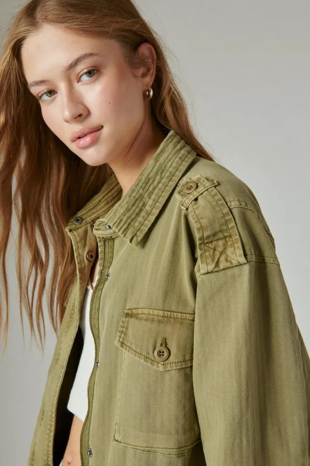Women Lucky Brand Jackets and Outerwear Classic Military Jacket Olive Drab