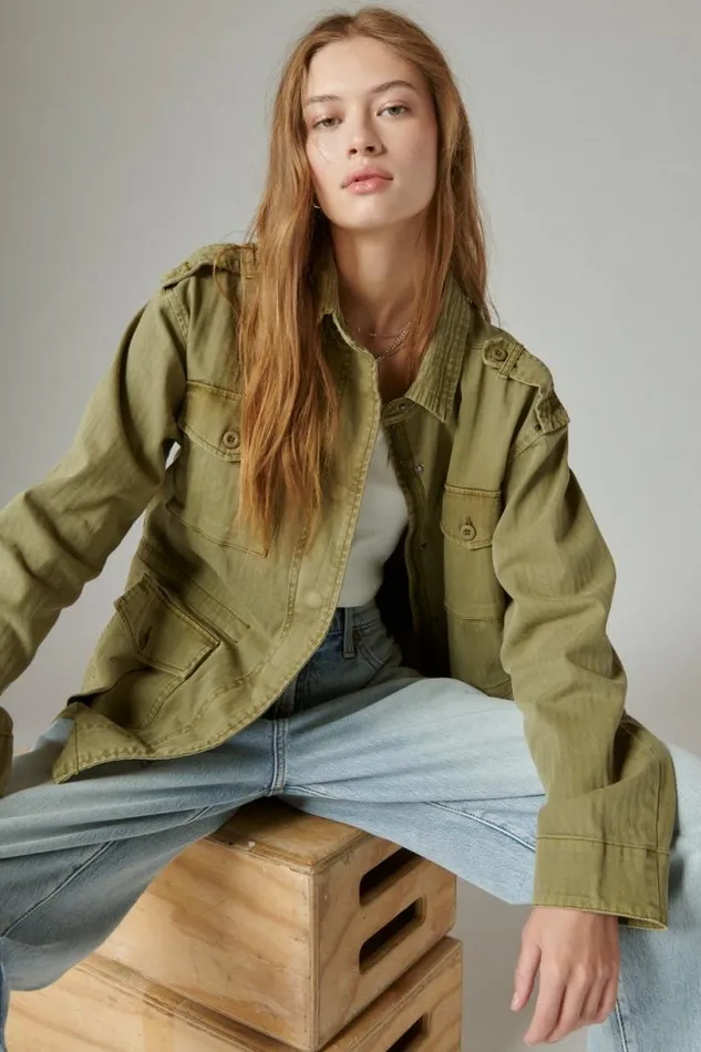 Women Lucky Brand Jackets and Outerwear Classic Military Jacket Olive Drab